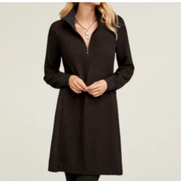 CAbi 4125 Cuddle Dress Black Burgundy Fall 2021 3/4 Zip Size XL Lagenlook Cozy - Picture 2 of 8